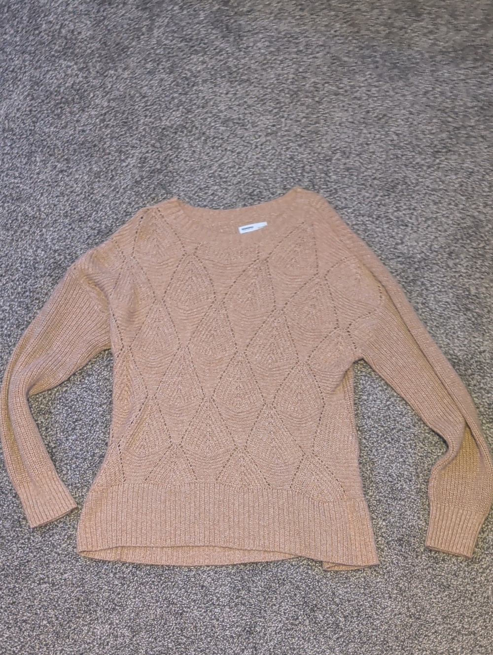 Women’s Large Diamond-Knit Crewneck Sweater - Tan